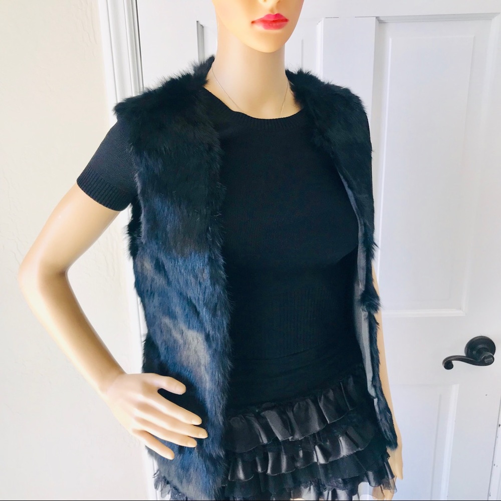 NWOT Small Black Fur Rabbit Vest By Love Token